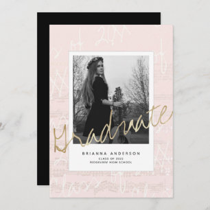 Sheet Music Brush Script Pink Photo Graduation Invitation