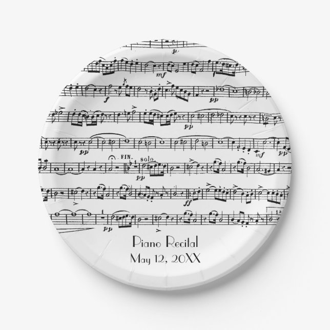 Sheet Music for Piano Recital Paper Plate (Front)