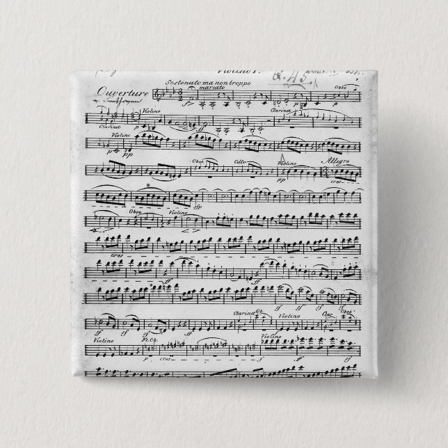 Sheet Music for the Overture to 'Egmont' 2 Inch Square Button (Front)