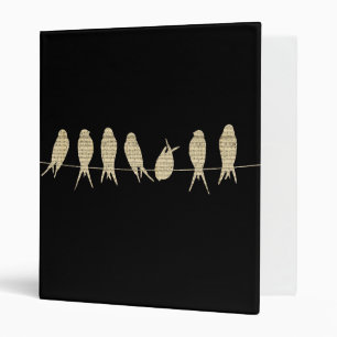 Sheet Music Musical Note Birds on a Wire on Black Binder