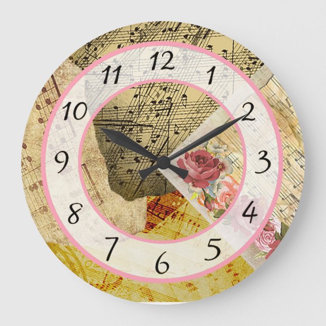 Sheet Music, Musical Notes Kitchen Large Clock (Front)