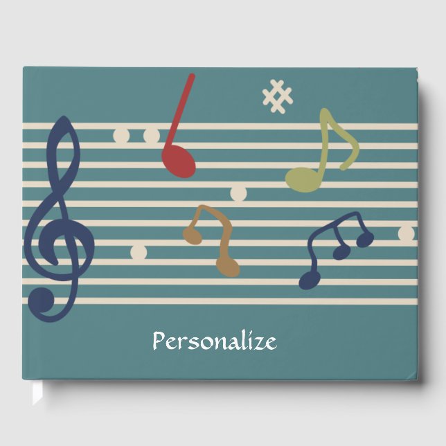 Sheet Music Musical Notes Trendy Personalized Guest Book (Front)
