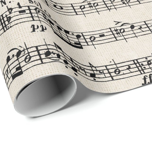 Sheet Music On Burlap Wrapping Paper (Roll Corner)