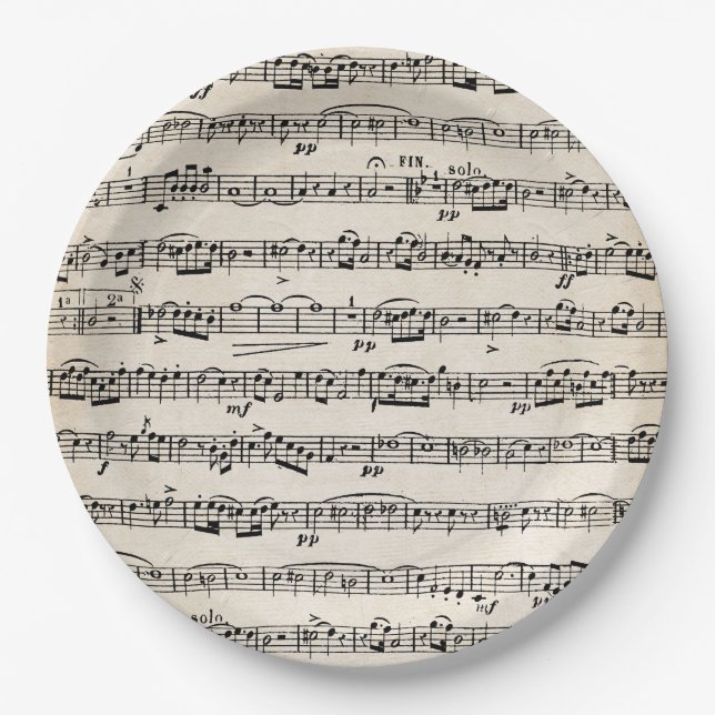Sheet Music On Old Paper Paper Plate (Front)