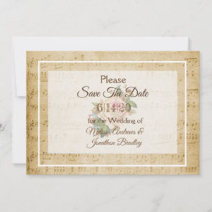 Sheet Music Pink rose Save the Date  Invitation
