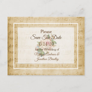 Sheet Music Pink rose Save the Date Postcard