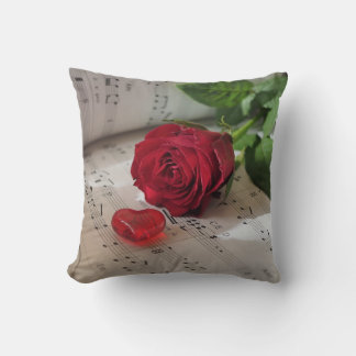 Sheet Music Rose Heart Throw Pillow