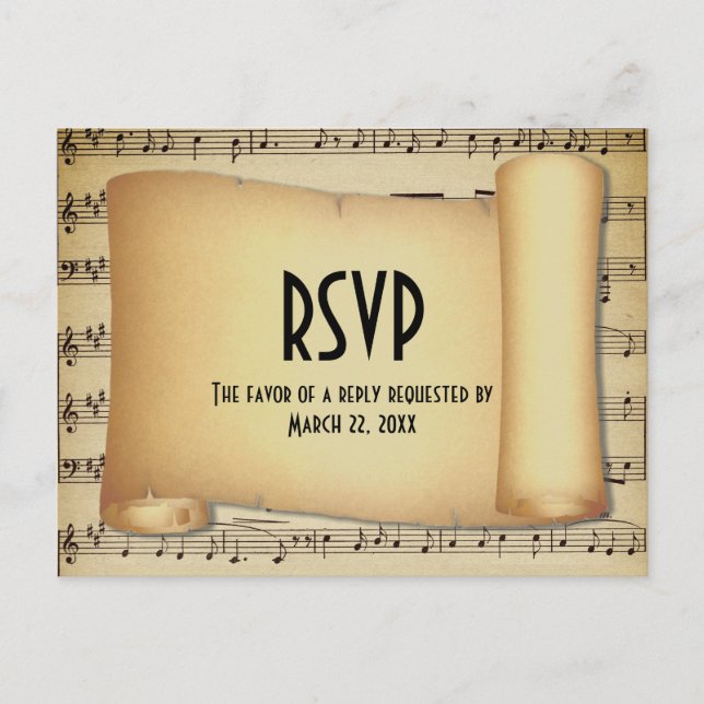 Sheet Music RSVP Dinner Choices Postcard (Front)