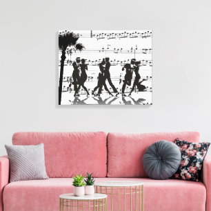 Sheet Music Silhouette Dancers Palm Tree Canvas Print