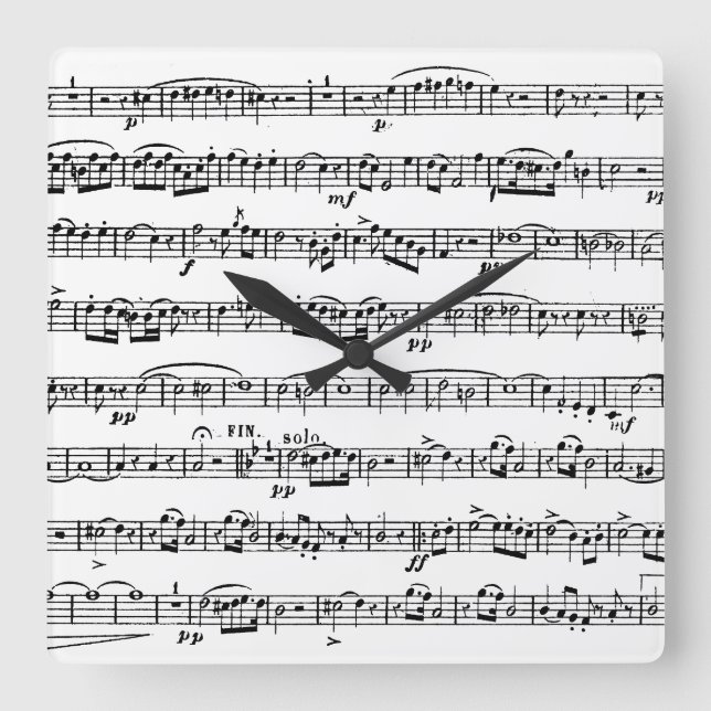 Sheet Music Square Wall Clock (Front)