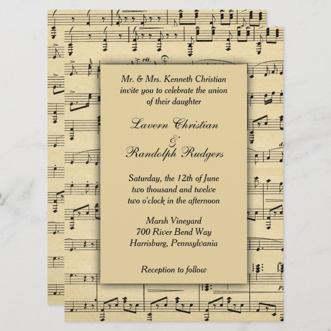 Sheet Music Wedding Invitation (Front/Back)