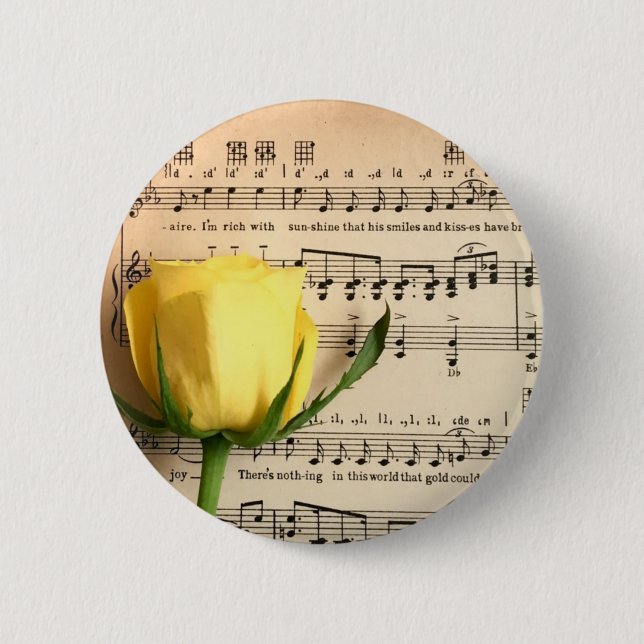 Sheet Music Yellow Rose 2 Inch Round Button (Front)