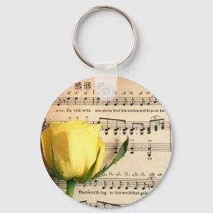 Sheet Music Yellow Rose Keychain