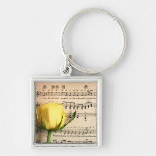 Sheet Music Yellow Rose Keychain