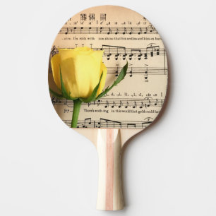 Sheet Music Yellow Rose Ping Pong Paddle