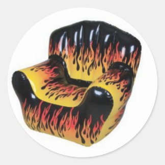 Sheet of 20 FIRE FLAME Blow up chair stickers. Classic Round Sticker