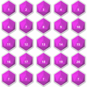 Sheet of 25 Custom Text D20 Die Magenta Template