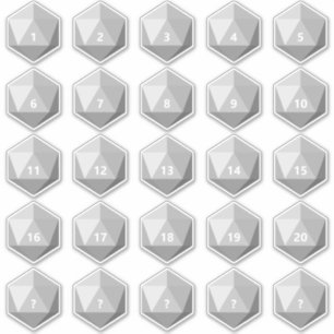 Sheet of 25 Custom Text D20 Die   White Template