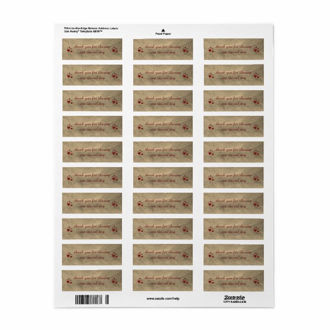 sheet of 30 thank you wedding stickers (Full Sheet)