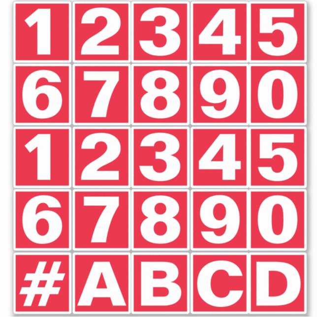 Sheet of Numbers in Red and White Stickers (Front)