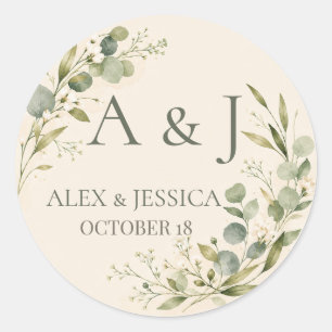 Sheet:Personalized Botanical Greenery Wedding Classic Round Sticker