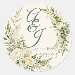 Sheet:Personalized Botanical Initials Envelope Classic Round Sticker