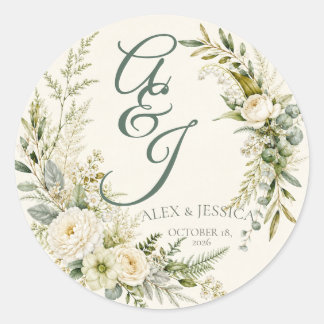 Sheet:Personalized Botanical Initials Envelope Classic Round Sticker