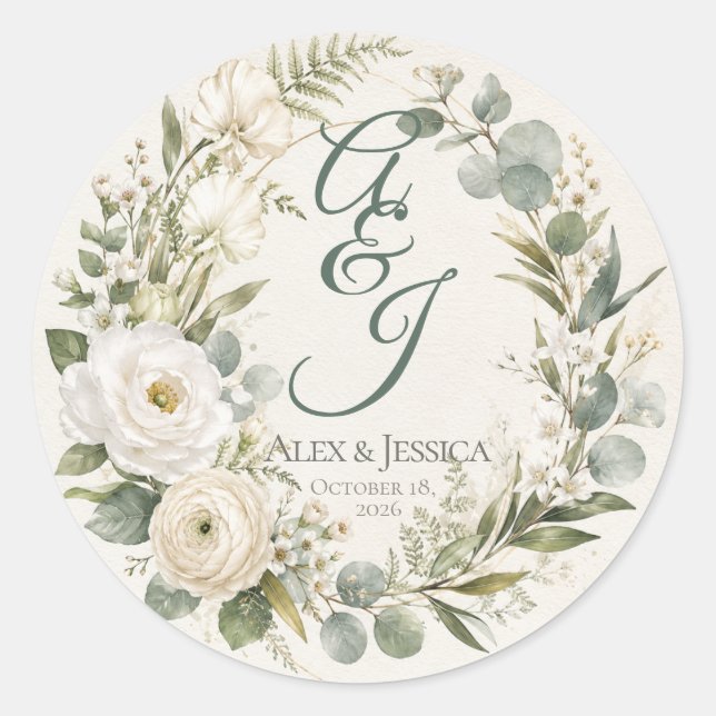 Sheet:Personalized Botanical Watercolor Envelope  Classic Round Sticker (Front)