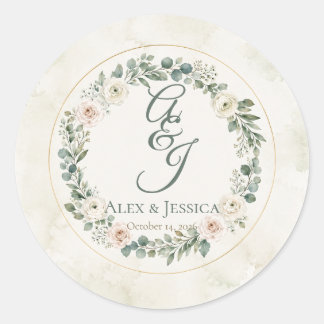 Sheet: Personalized Botanical Wedding Envelope Classic Round Sticker