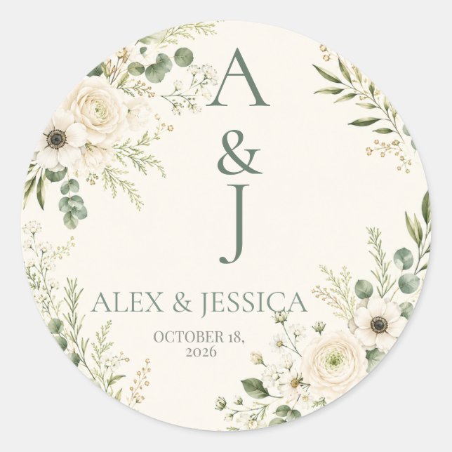 Sheet:Personalized Botanical Wedding Initials Seal (Front)