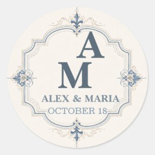 Sheet:Personalized Dusty Blue Monogram Wedding Classic Round Sticker