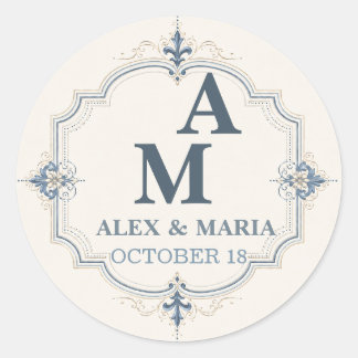 Sheet:Personalized Dusty Blue Monogram Wedding  Classic Round Sticker