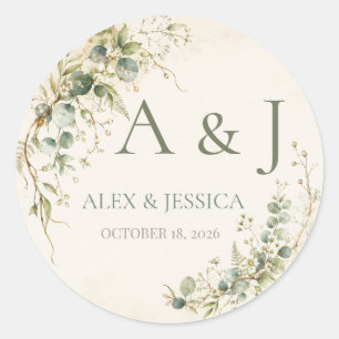 Sheet:Personalized Rustic Botanical Wedding Classic Round Sticker