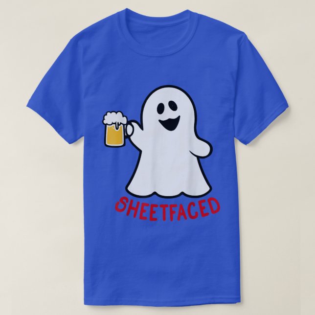 Sheetfaced Beer Cheering Ghost Men Women Halloween T-Shirt (Design Front)
