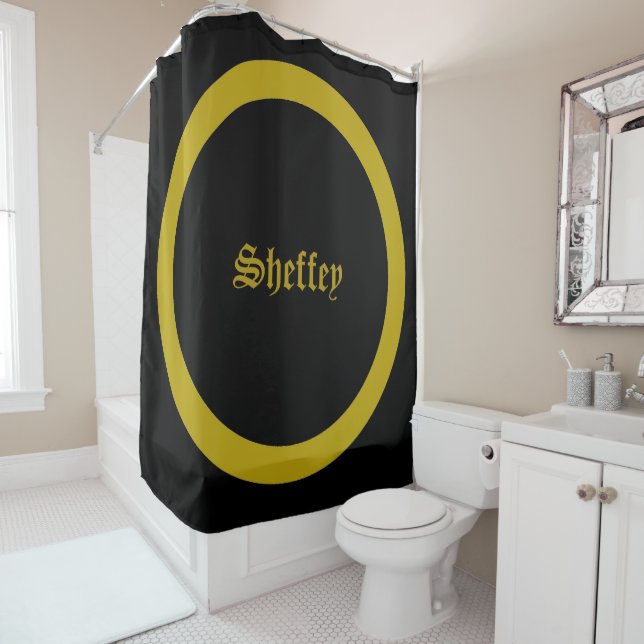 Sheffey Fonts - Black and Gold Monogram Shower Cur (In Situ)