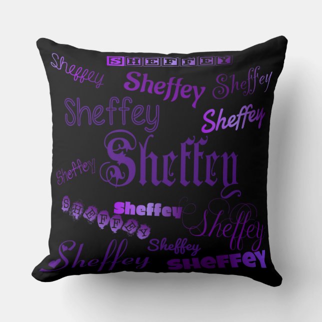 Sheffey Purple Fonts Throw Pillow (Front)