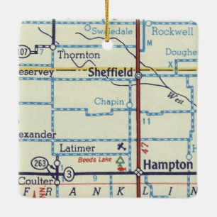 Sheffield IA Vintage Map Ceramic Ornament