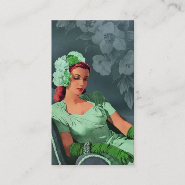 Sheila - 1940s Evening Wear in Green and Teal Business Card (Front)