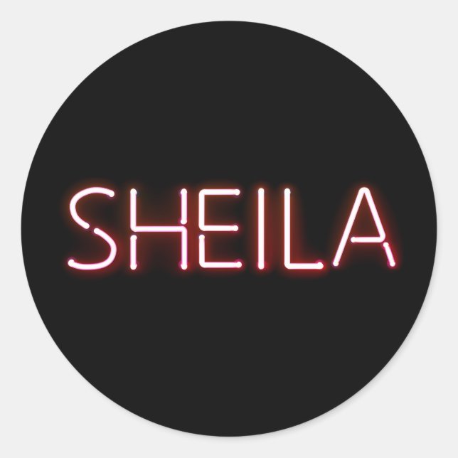 Sheila name in glowing neon lights novelty classic round sticker (Front)