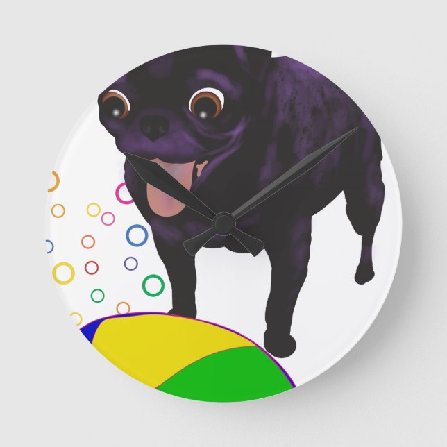 Sheila's Pug - Ball Love Round Clock (Front)
