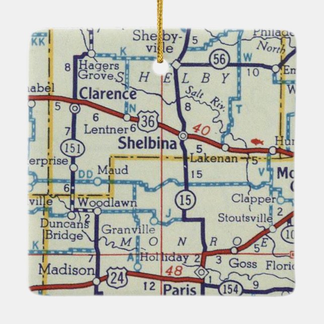 Shelbina MO Vintage Map Ceramic Ornament (Back)