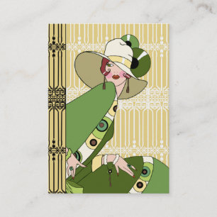 Shelby, 1920s Art Deco Lady in Yellow and Olive Business Card