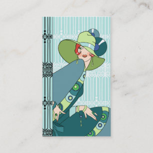 Shelby, 1930s Lady in Aqua and Teal Business Card