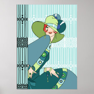 Shelby, 1930s Lady in Aqua and Teal Poster