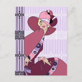 Shelby, 1930s Lady in Lavender and Wine Postcard