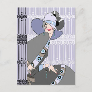 Shelby, 1930s Lady in Mauve and Grey Postcard