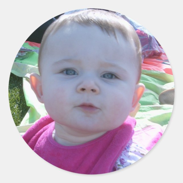 Shelby at 10 months classic round sticker (Front)