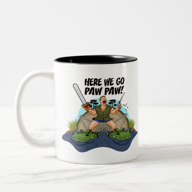 Shelby The Swamp Man - Here We Go Paw Paw Two-Tone Coffee Mug (Left)