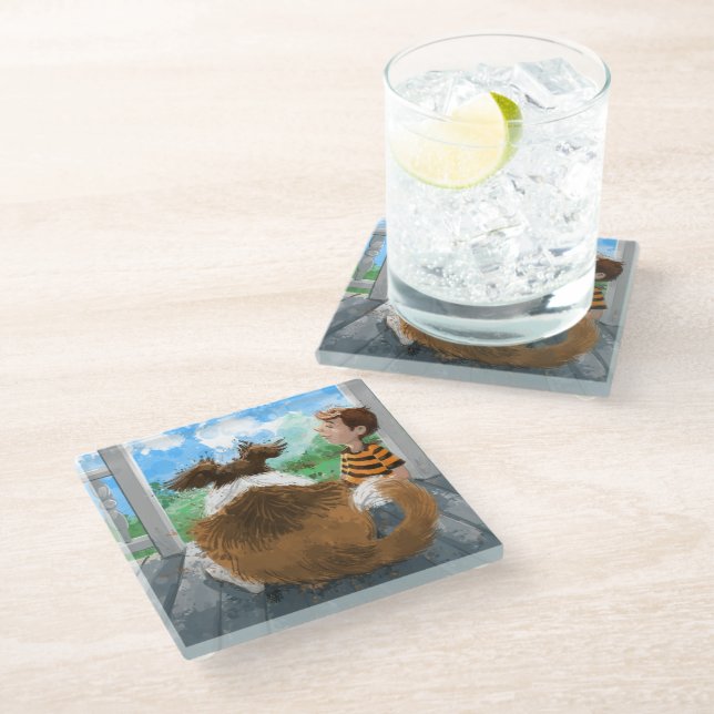 Sheldon and Davie Relaxing Glass Coaster (Angled)