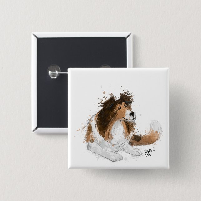 Sheldon the Sheltie 2 Inch Square Button (Front & Back)